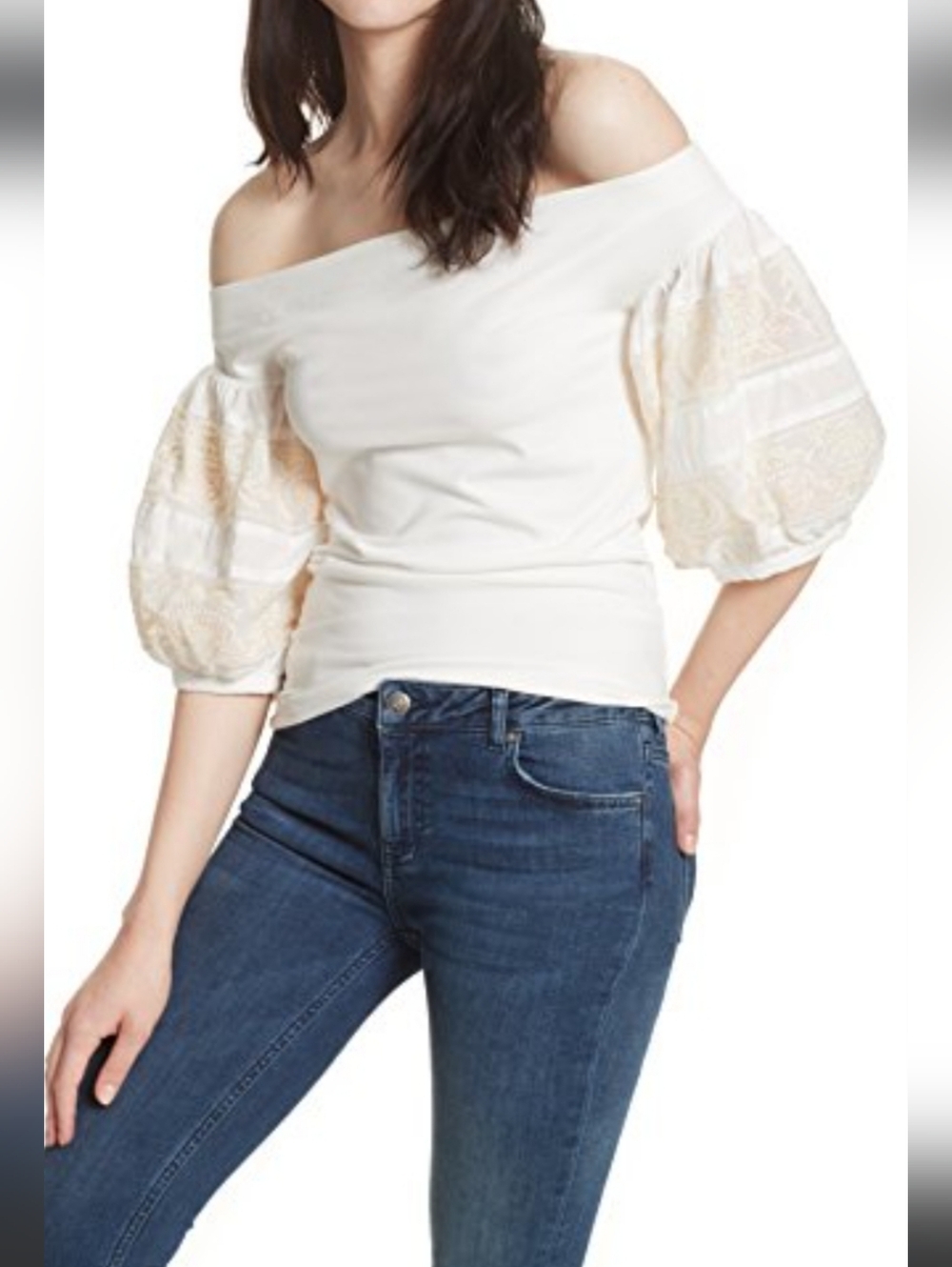 Free People Cream Off-Shoulder Puff Sleeve Camisole